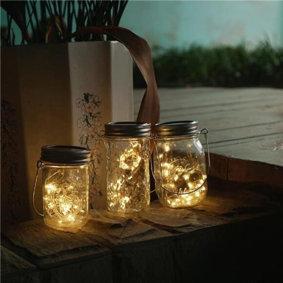 Solar Mason Jar Lights, 4 Pack 30 LED Fairy Star Firefly String Lids Lights - Picture 5 of 8